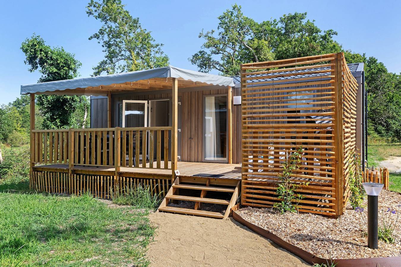 Mobilheim „Evasion 46“ mit Gemeinschaftspool und Terrasse in Saint-Gervais (Vendée), Vendée