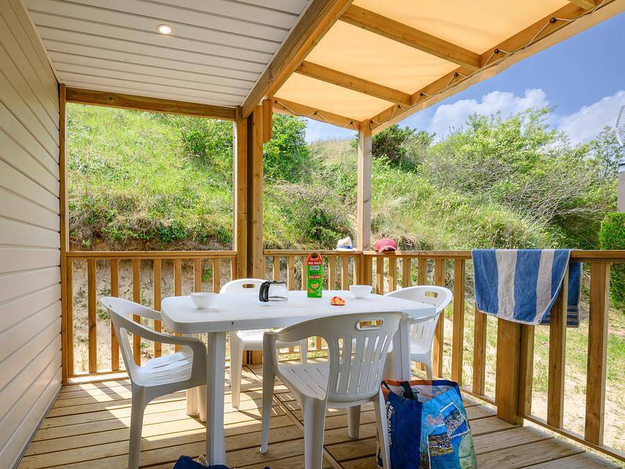 Camping Les Carolins - Mobilheim 4 personen - Confort - 30 m² - 2 Zimmer - Blick auf die Düne in Port-Bail-sur-Mer, Côte de la Déroute