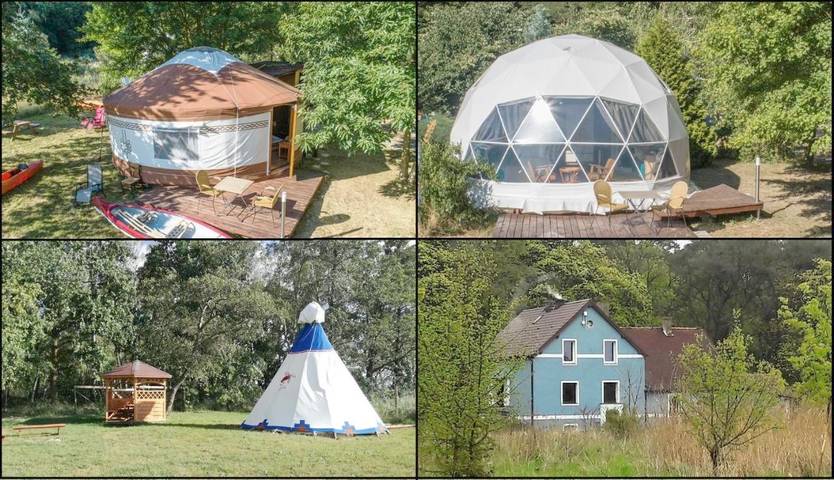 Zelt für 4 Personen, mit Terrasse und Whirlpool sowie Garten und Pool in Nowe Warpno
