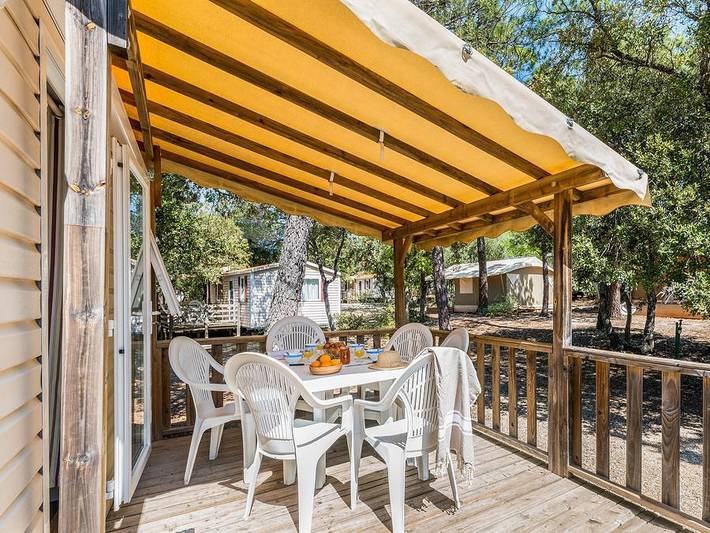 Camping Dunes et Soleil - Mobilheim 6 personen - Classic | 3 Schlafz. | 6 Pers. | Erhöhte Terrasse | 1 Bad | Klimaanlage in Marseillan, Mittelmeerküste (Frankreich)