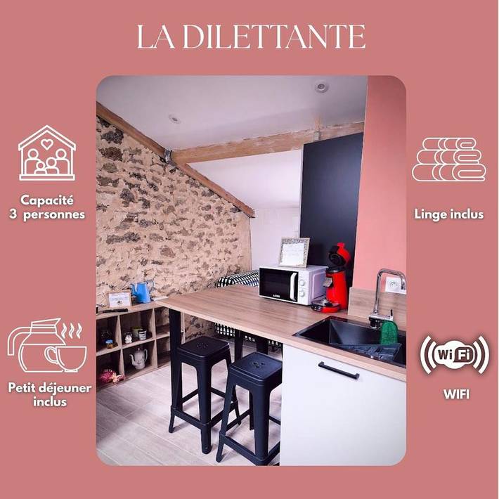 Gîte pour 3 personnes, avec Terrasse ainsi que Jardin et Piscine à Treize-Vents