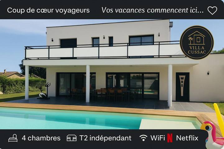 Location de vacances pour 12 personnes, avec Balcon et Terrasse ainsi que Jardin et Piscine à Cussac-Fort-Médoc