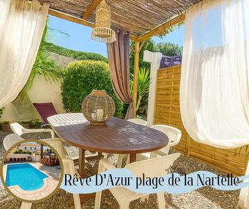 Location de vacances pour 3 personnes, avec jardin et piscine dans Plage de la Nartelle