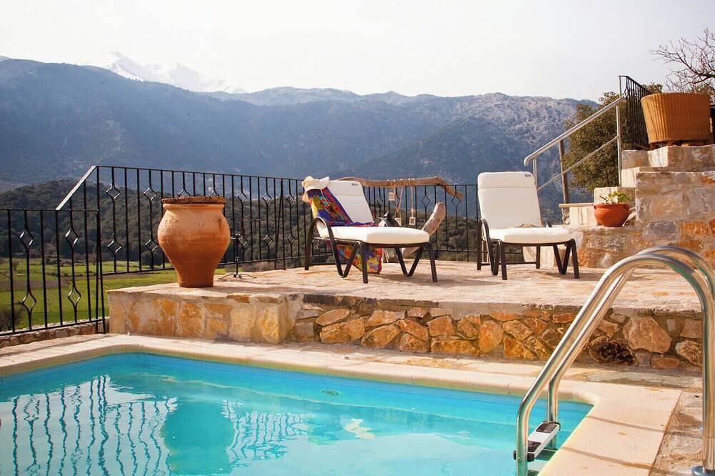 Private stone built villa.Pool and a truly magical view to the white mountains in Chania region