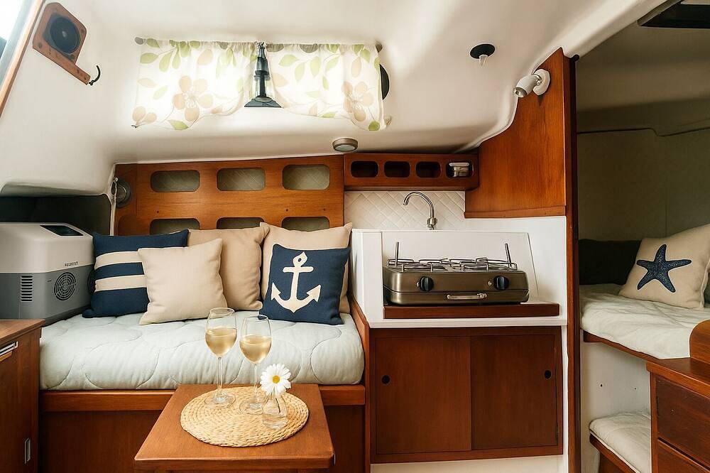 Mitten im Stadtleben – auf einem kleinen Boot in Karlskrona in Karlskrona, Schwedische Ostsee