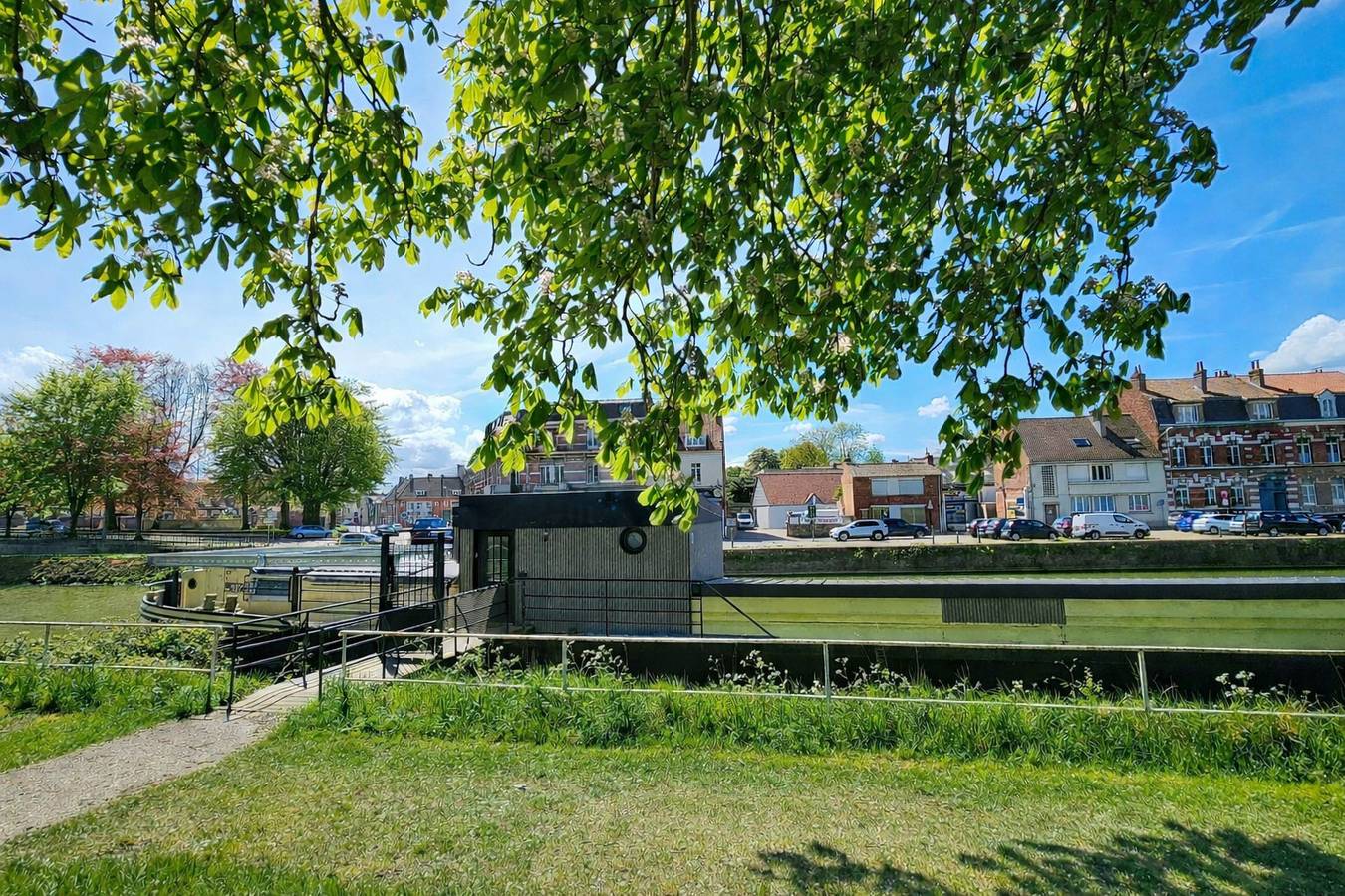 Barge on canal near Côte d'Opale in Saint-Omer, Saint-Omer region