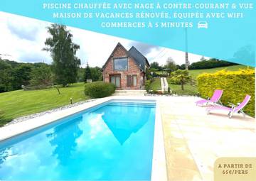 Gîte pour 11 personnes, avec jardin ainsi que vue et piscine à Camembert (fromage)
