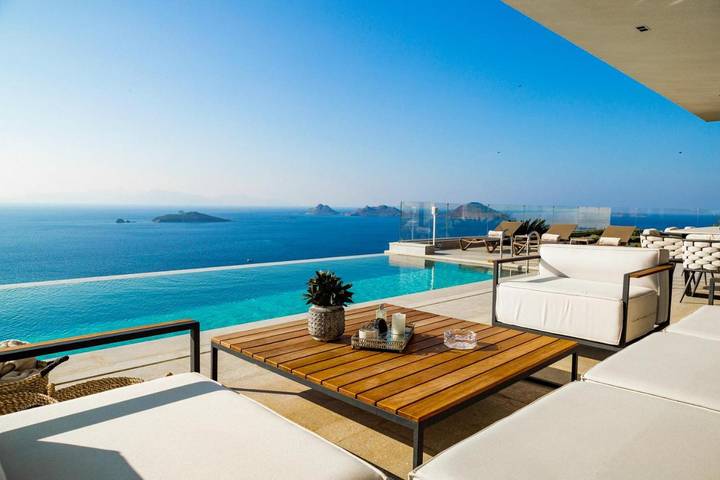 Villa pour 8 personnes, avec jardin ainsi que piscine et vue, adapté aux familles à Bodrum