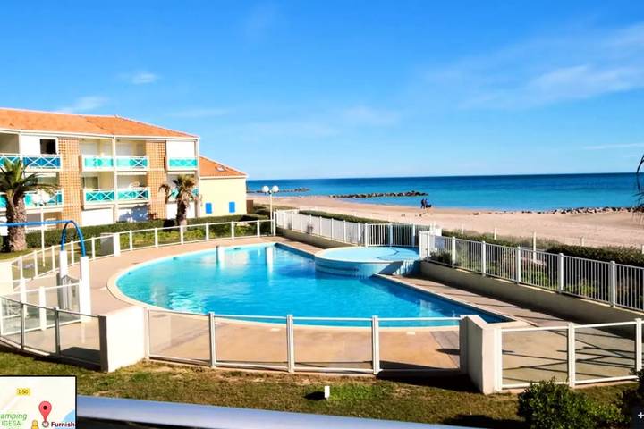 Ferienwohnung für 6 Personen, mit Terrasse und Pool sowie Ausblick in Frontignan
