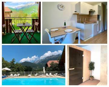 Gîte pour 3 personnes, avec piscine et vue ainsi que sauna et jardin à Giez