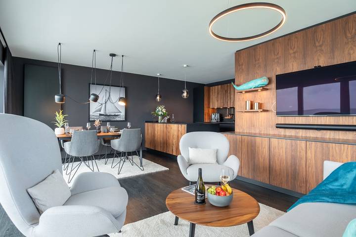 Ferienwohnung mit Meerblick für 4 Personen, mit Meerblick und Balkon sowie Sauna