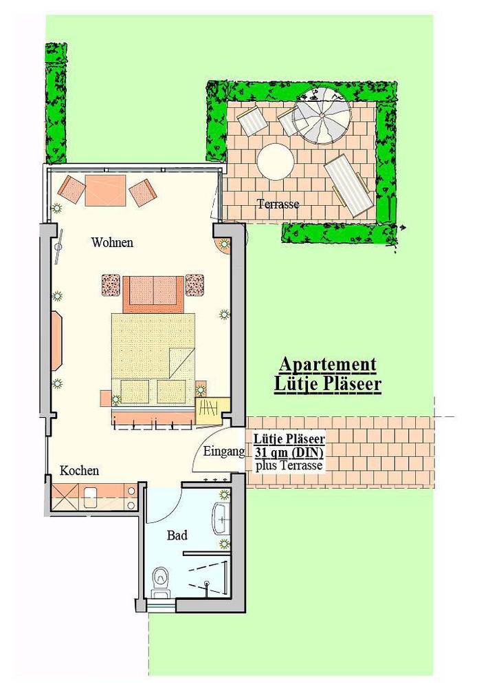 Ferienwohnung für 2 Personen, mit Terrasse und Sauna sowie Garten auf Langeoog - 3