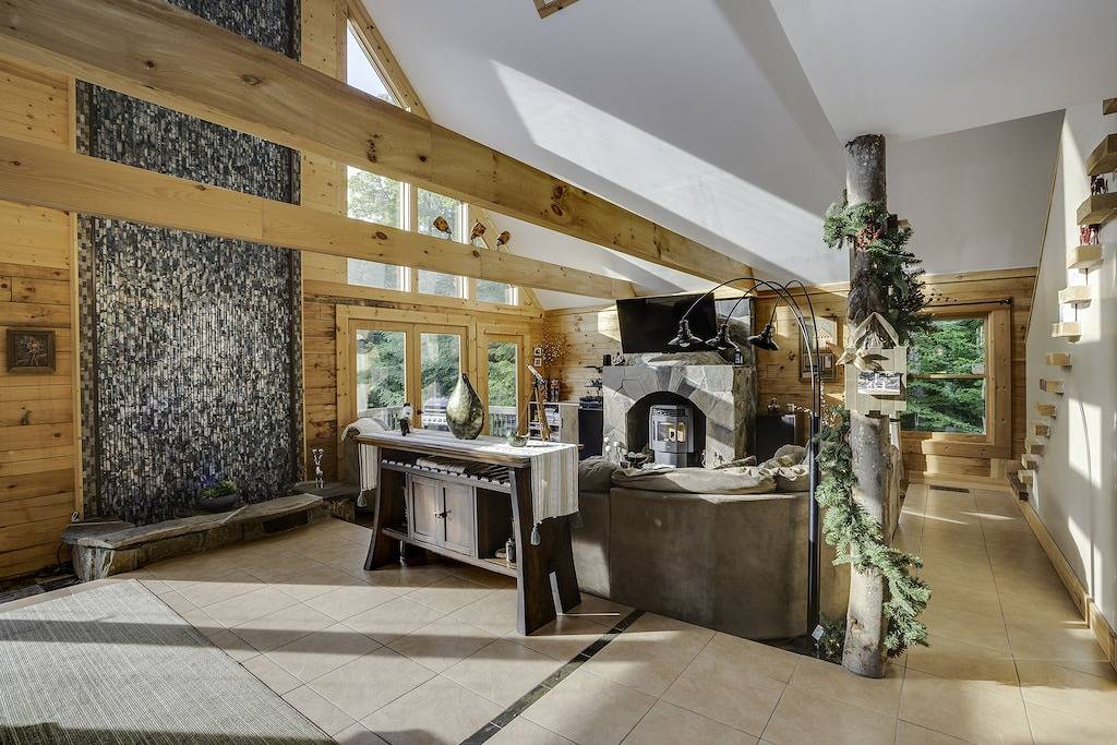 Secluded modern log cabin with picturesque private water fall on 12 acres! in Sullivan County