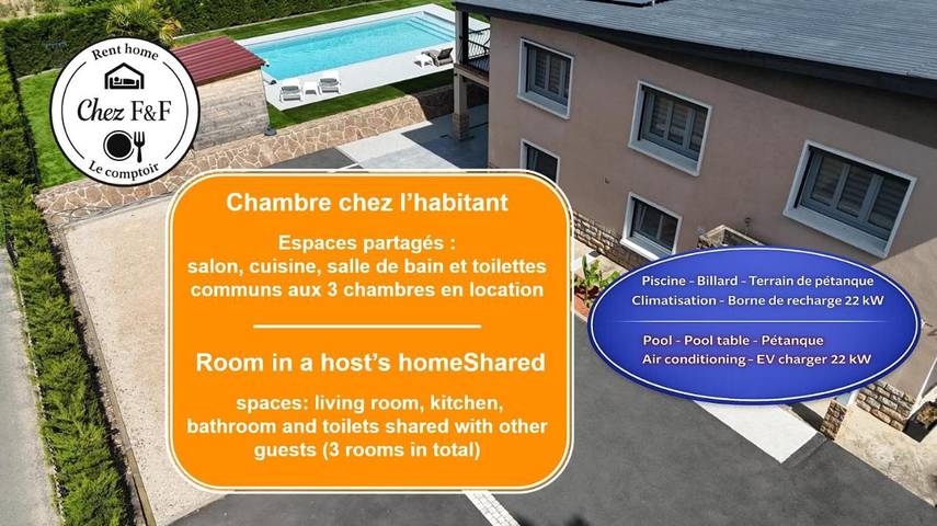 Gîte pour 2 personnes, avec Balcon et Terrasse ainsi que Jardin et Piscine dans Grièges