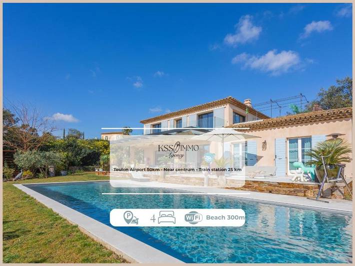 Location de vacances pour 8 personnes, avec piscine ainsi que vue et jardin dans Plage Guerrevieille Grimaud