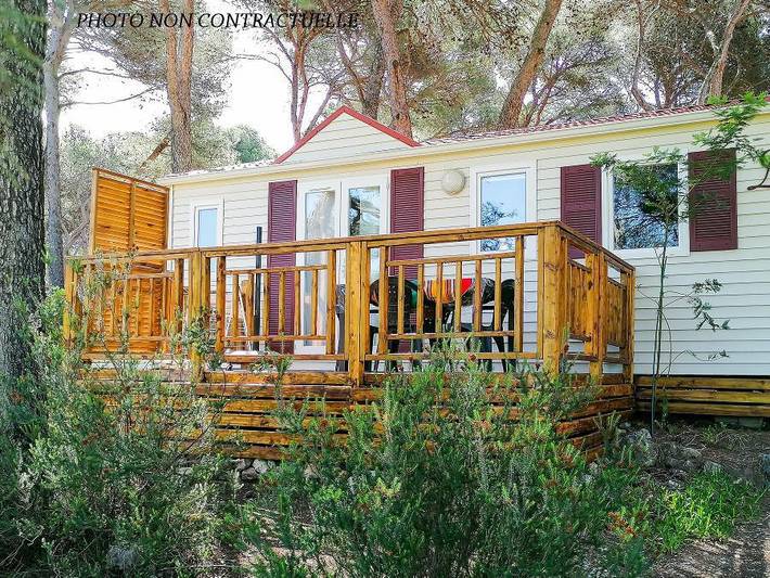 Camping Résidentiel La Pinède - Mobilheim 4 personen - Océane Confort -2 Schlafzimmer 27m²- *Klima, Terrasse, Tv*. in Castelnau-de-Guers, Mittelmeerküste (Frankreich)