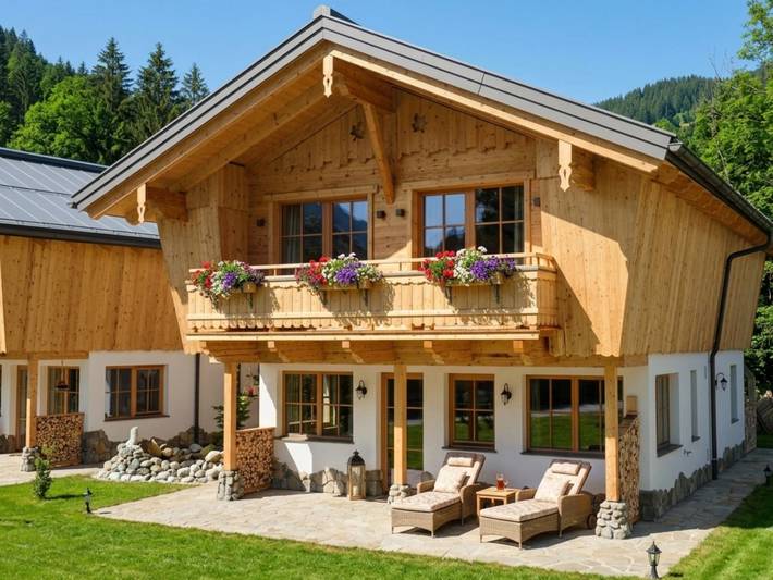 Chalet für 8 Personen, mit Pool und Sauna sowie Garten und Balkon in Wagrain