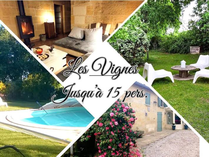 Location de vacances pour 15 personnes, avec piscine ainsi que vue et jardin, animaux acceptés à Saint-Magne-de-Castillon