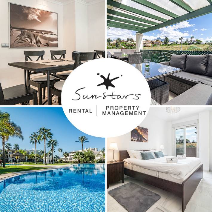 Apartamento para 4 personas, con piscina para niños y jacuzzi además de terraza y jardín en Puerto Banús