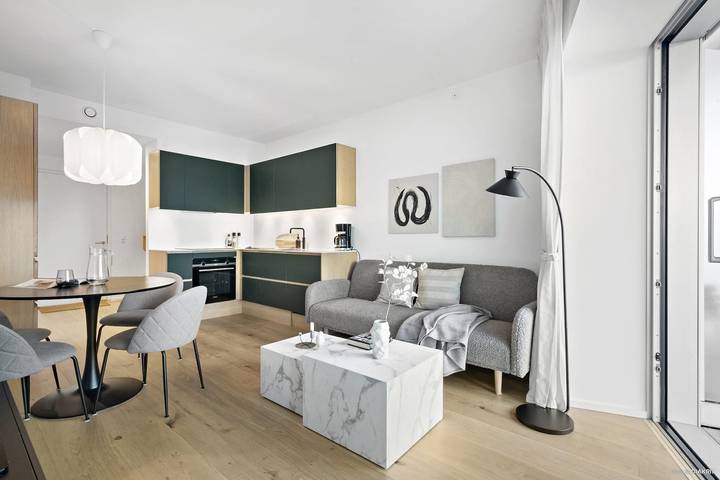 Vacation rental for 3 people, with lake view and balcony as well as yard, kid friendly in Aarhus