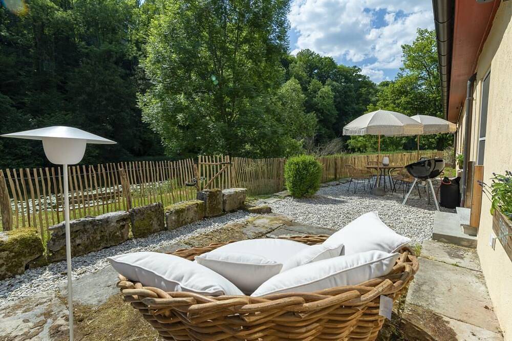 Ferienhaus Pure Jagst, Traum-Lage am Fluss mit Kaminzimmer und Infrarot-Wärmekabine in Langenburg, Hohenlohe