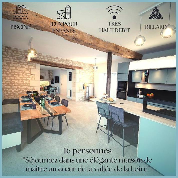 Location de vacances pour 16 personnes, avec Terrasse ainsi que Jardin et Piscine à Lémeré