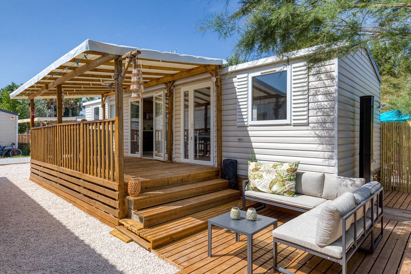 Mobil-home « Les Dunes » avec vue mer, terrasse privée et climatisation in Agde, Côte méditerranéenne (France)