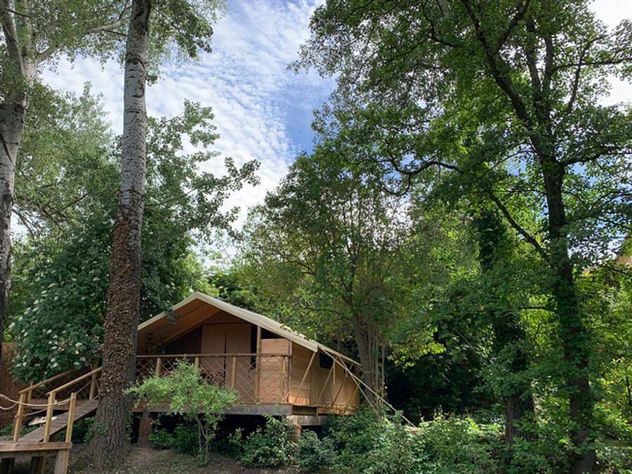 Camping Suze Luxe Nature - Lodge 4 personen - Lodge Clairière - 25m2 - 2 Zimmer - Küche - Spa - ohne Sanitäranlagen in Suze-la-Rousse, Nyons und Umgebung