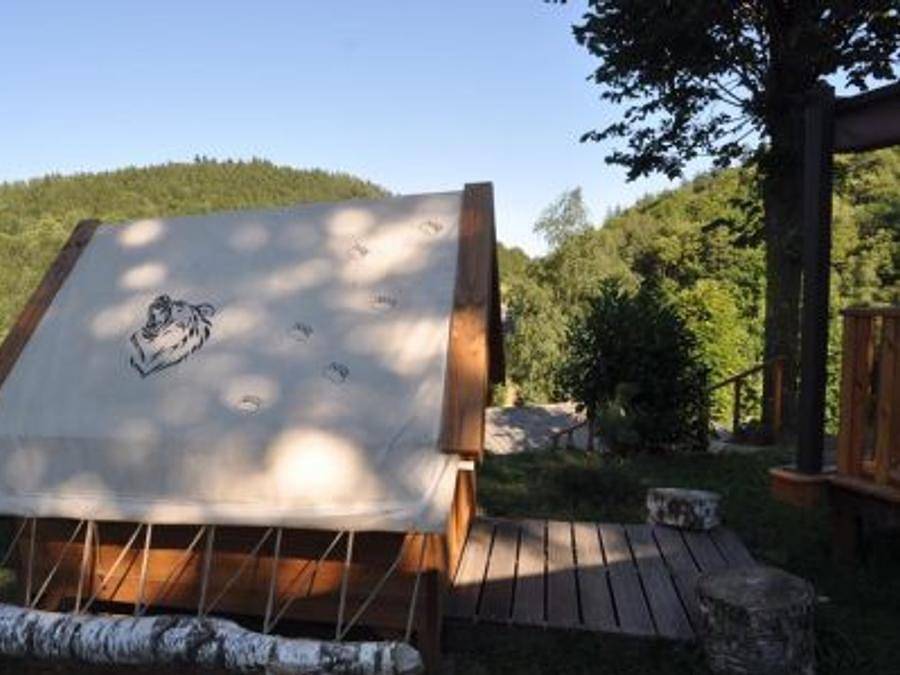 Camping Le Mas des Sédariès - Mobilheim 4 personen - Prestige Trapper Chalet, 2 Schlafzimmer, 2 Badezimmer, 2 Trapperhütten in Villefort, Cevennen