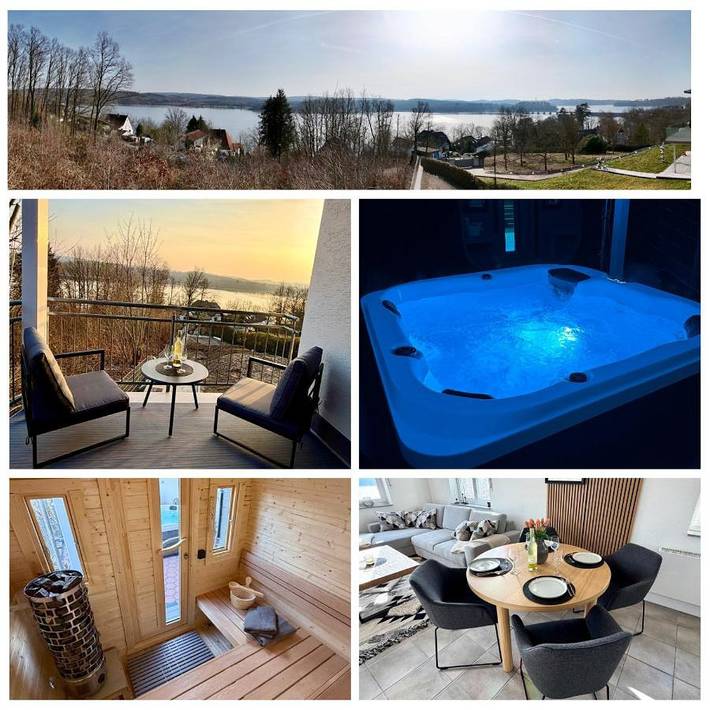 Ferienhaus für 3 Personen, mit Balkon und Whirlpool sowie Terrasse und Garten