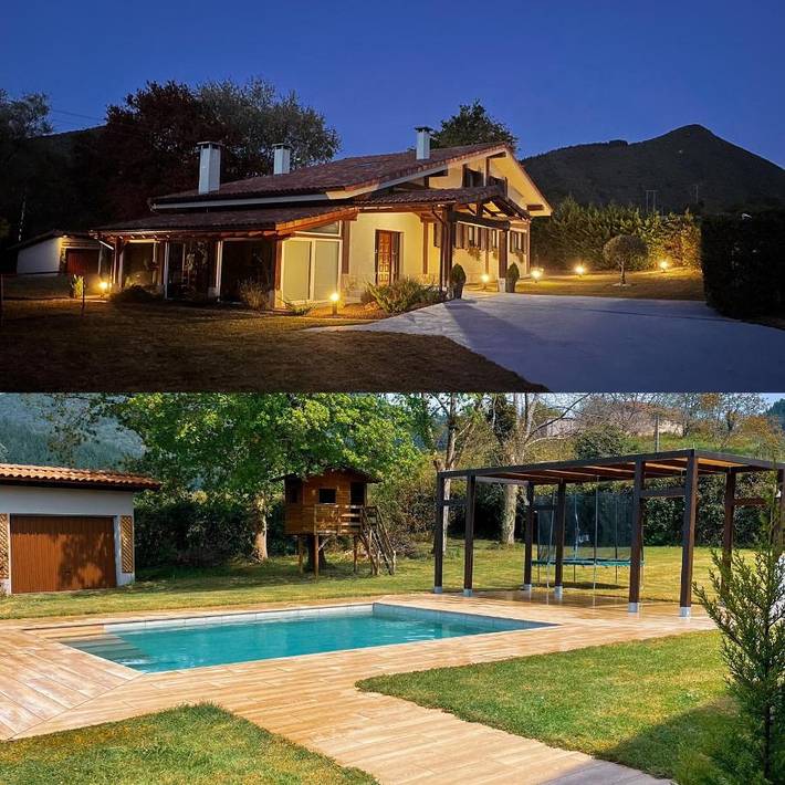 Location de vacances pour 8 personnes, avec Balcon et Terrasse ainsi que Jardin et Piscine à Gautegiz Arteaga