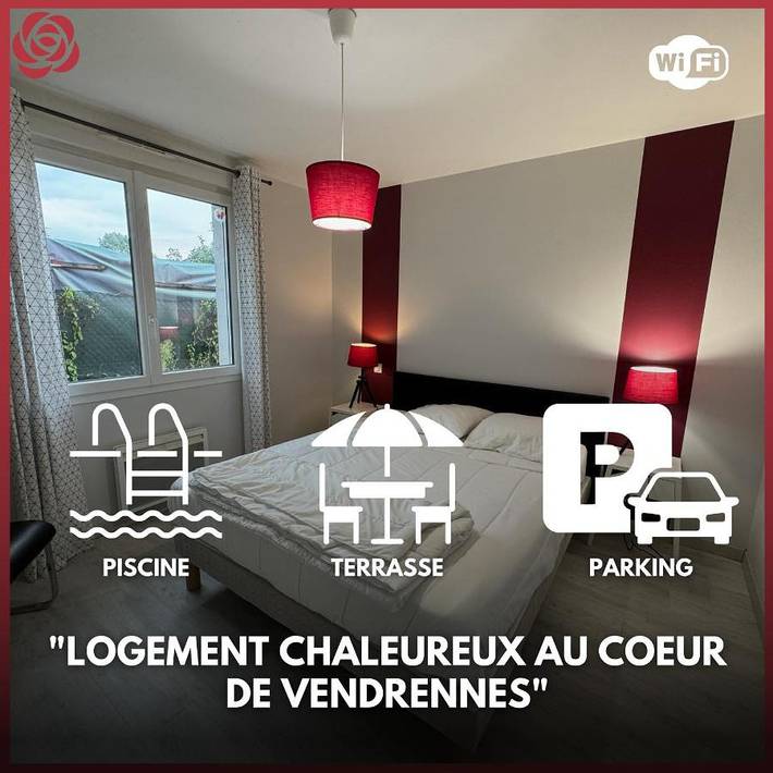 Gîte pour 4 personnes, avec jardin et terrasse ainsi que vue et piscine, animaux acceptés à Vendrennes