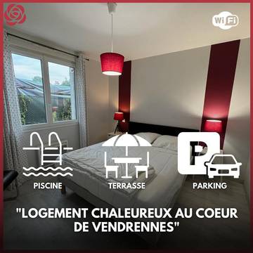 Gîte pour 4 personnes, avec terrasse et jardin ainsi que piscine et vue, animaux acceptés à Vendrennes