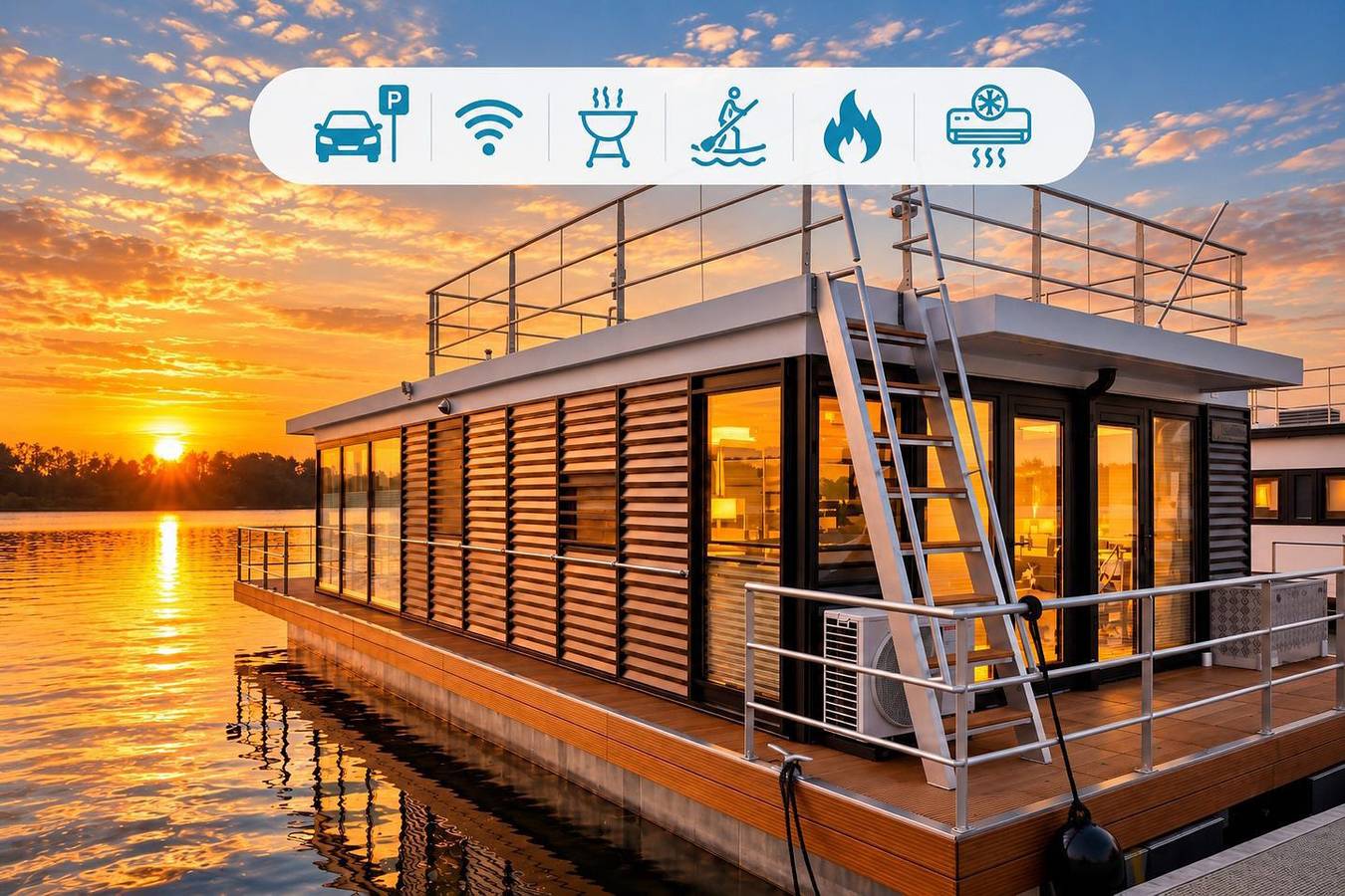 Floatinghouse Bakerman: Urlaub am See mit Kaminofen und Seeblick in Zehdenick, Ruppiner Seenland