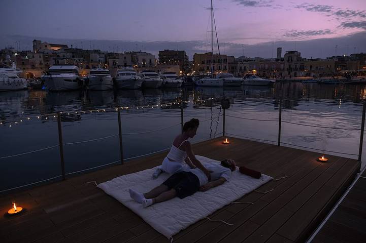 Houseboat in Bisceglie harbor in Bisceglie, Barletta-Andria-Trani