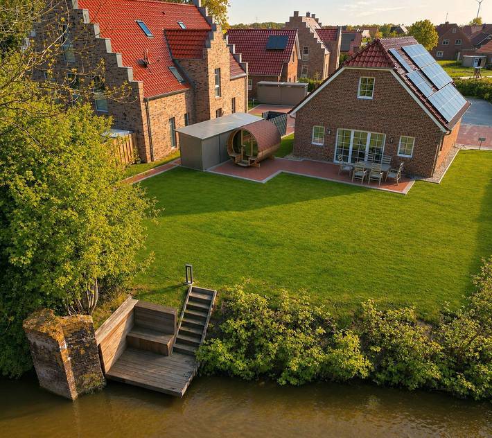 Ferienhaus für 7 Personen, mit Terrasse und Garten sowie Sauna und Ausblick in Eilsum