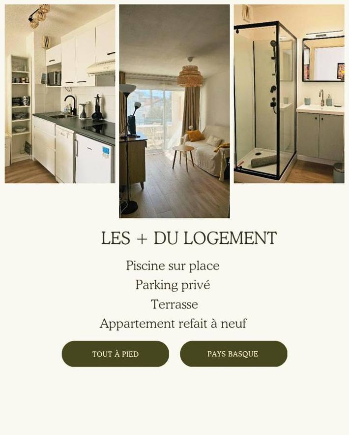 Gîte pour 4 personnes, avec terrasse et piscine dans Golf De La Nivelle