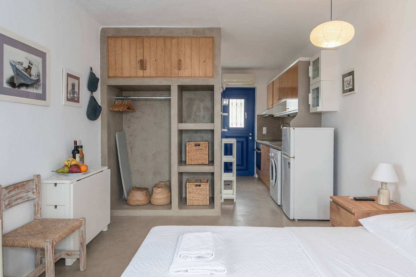 Traditionele Mykonische Studio – Aan het Strand, Zwembad, Tuin, Zeezicht, foto 12