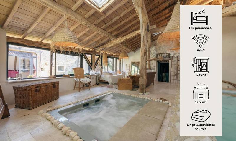 Cottage pour 12 personnes, avec sauna et jardin ainsi que jacuzzi et piscine, animaux acceptés dans Juré