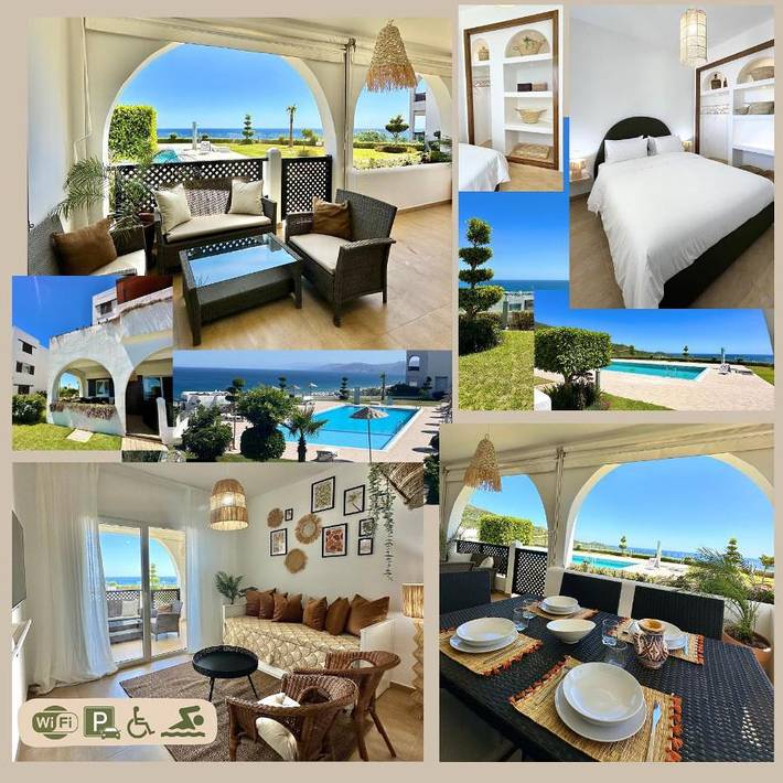 Appartement de vacances pour 5 personnes, avec jardin et piscine ainsi que vue et bassin pour enfant