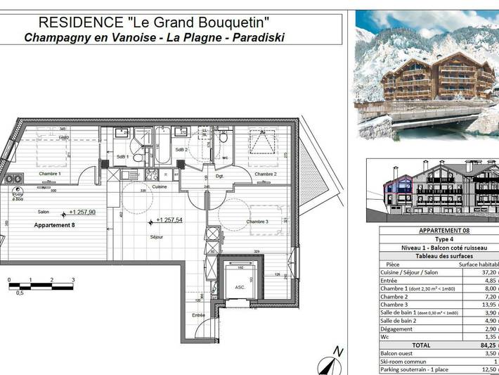 Ganze Wohnung, Champagny-en-Vanoise - Gemütliche Whg für 8, 3 Zim, mit Wifi in Champagny-en-Vanoise, Vanoise-Massiv