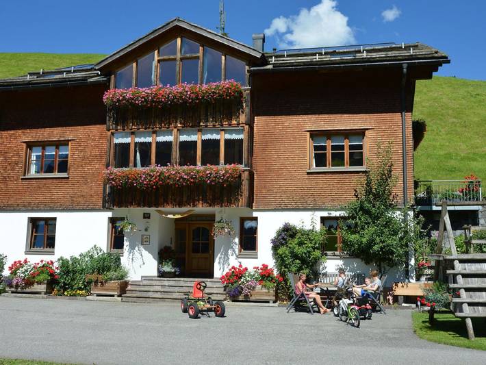 Ferienwohnung für 4 Personen, mit Garten und Sauna sowie Balkon und Ausblick in Schoppernau
