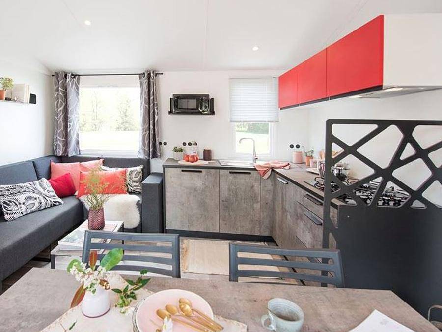 Flower Camping La Guichardière - Mobilheim 8 personen - Mobilheim Grand Confort 3 Zimmer 2 Bäder 36 m² Überdachte Terrasse 6/8 Pers. in La Plaine-sur-Mer, Côte de Jade