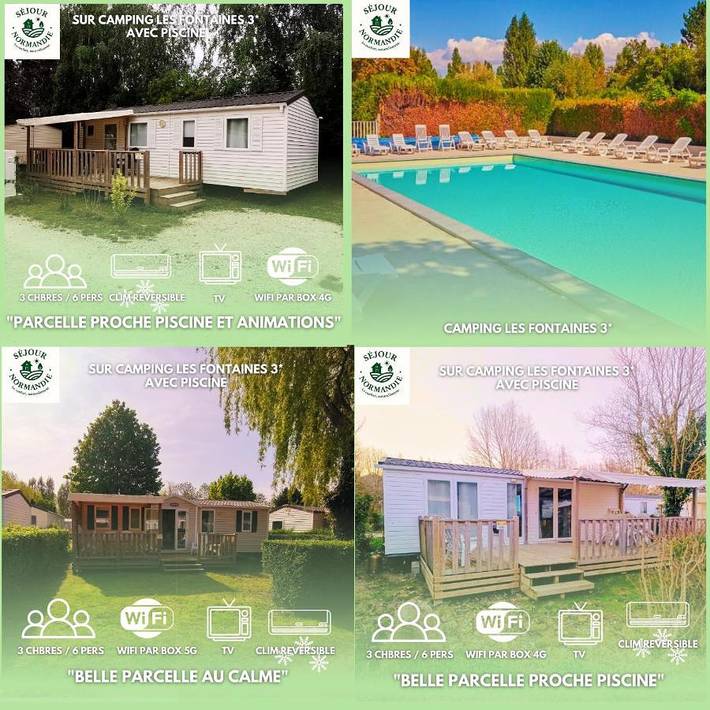 Parc de vacances pour 6 personnes, avec terrasse ainsi que piscine et jardin, animaux acceptés en Normandie