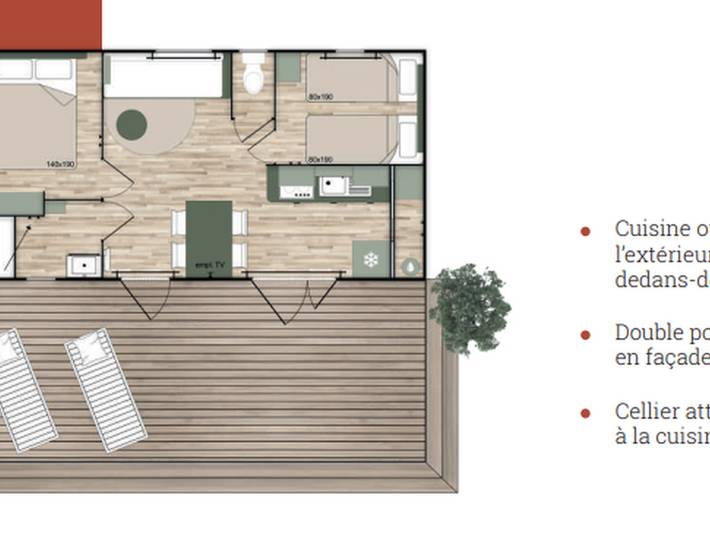 Mobil home pour 4 personnes, avec piscine et terrasse dans Long - 4