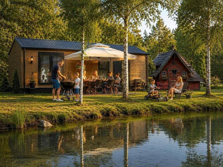 Ferienhaus für 3 Personen, mit Terrasse und Seeblick sowie Ausblick im Münsterland