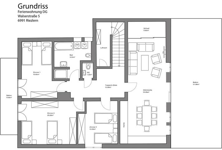 Ferienwohnung für 6 Personen, mit Balkon und Terrasse in Riezlern - 2
