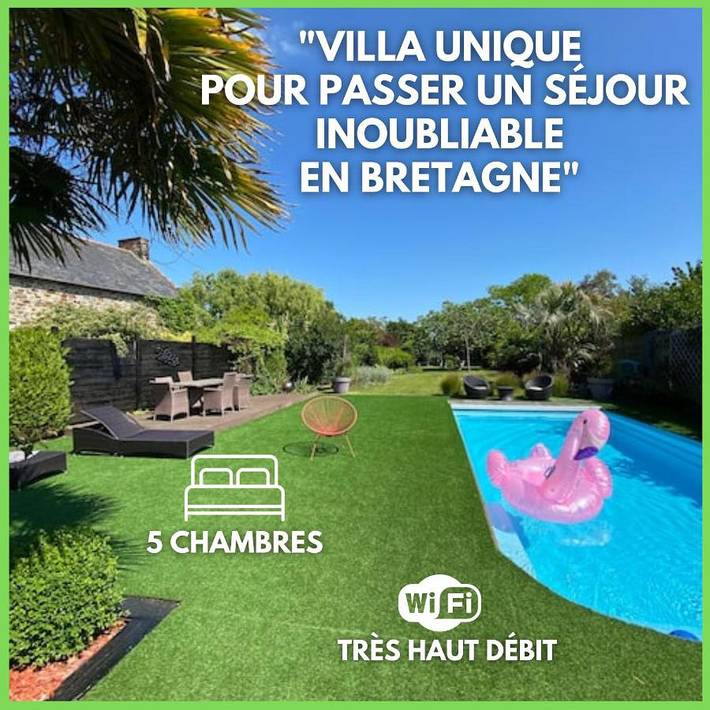 Maison de vacances pour 10 personnes, avec Balcon et Terrasse ainsi que Jardin et Piscine à La Fresnais