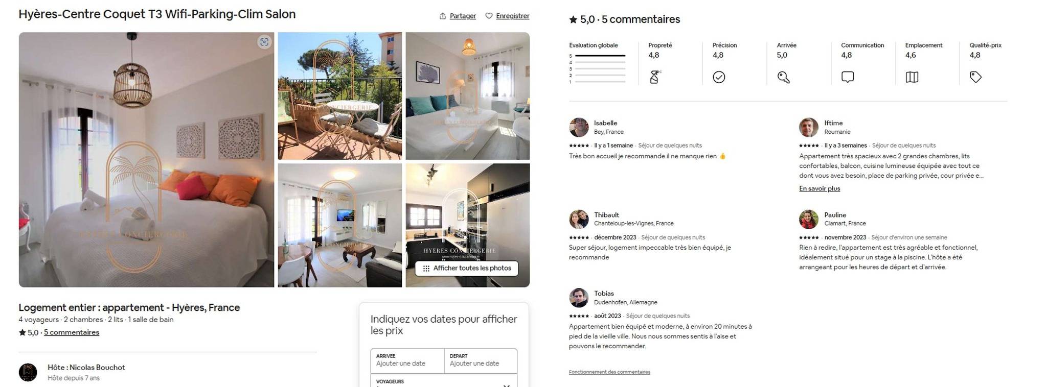 Apartamento vacacional entero, Apartamento de vacaciones para 4 personas con balcón/terraza in Hyeres, Region de Toulon