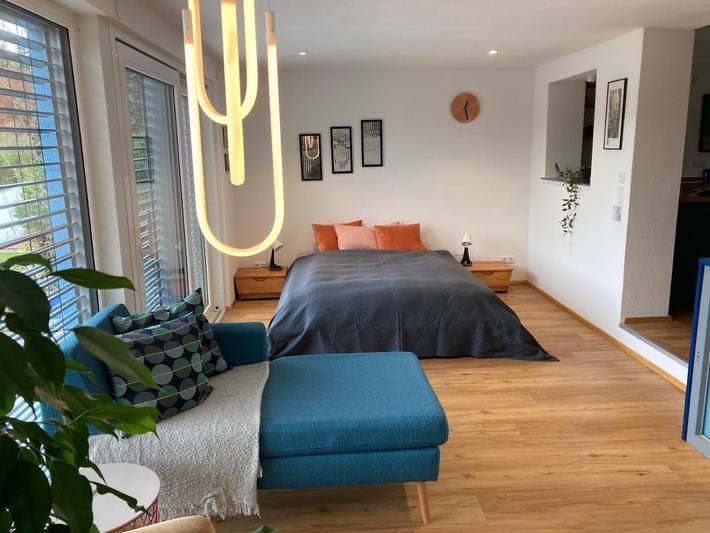 Ferienwohnung für 3 Personen, mit Terrasse und Garten sowie Ausblick